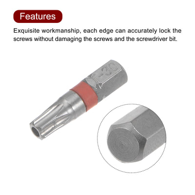 Harfington 8Stk T30 Torx Sechskant Schraubendreher Bit 1/4" Sechskant Schaft 1" Länge S2 Stahl Magnetik Leistung Bohrer