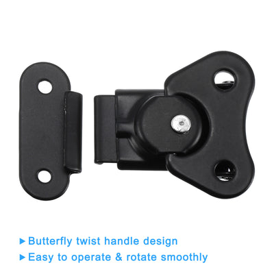 Harfington Uxcell 4Pcs 1.9" x 1.5" Iron Spring Loaded Butterfly Twist Latch for Case Box, Black