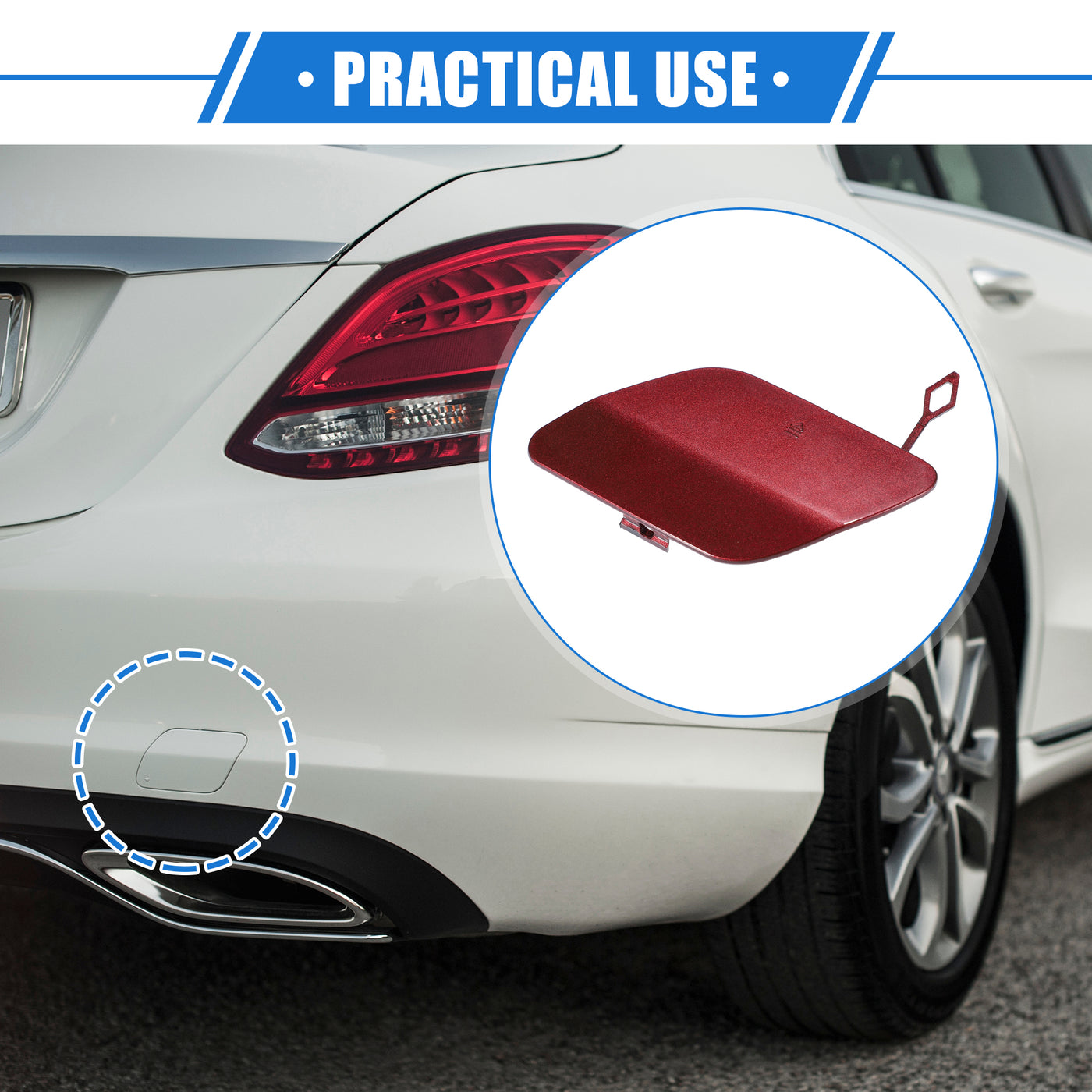 VekAuto Car Tow Hook Eye Hole Cover Cap Compatible for Mercedes-Benz C300 Sedan 2016-2018, Durable Plastic Red Rear Bumper