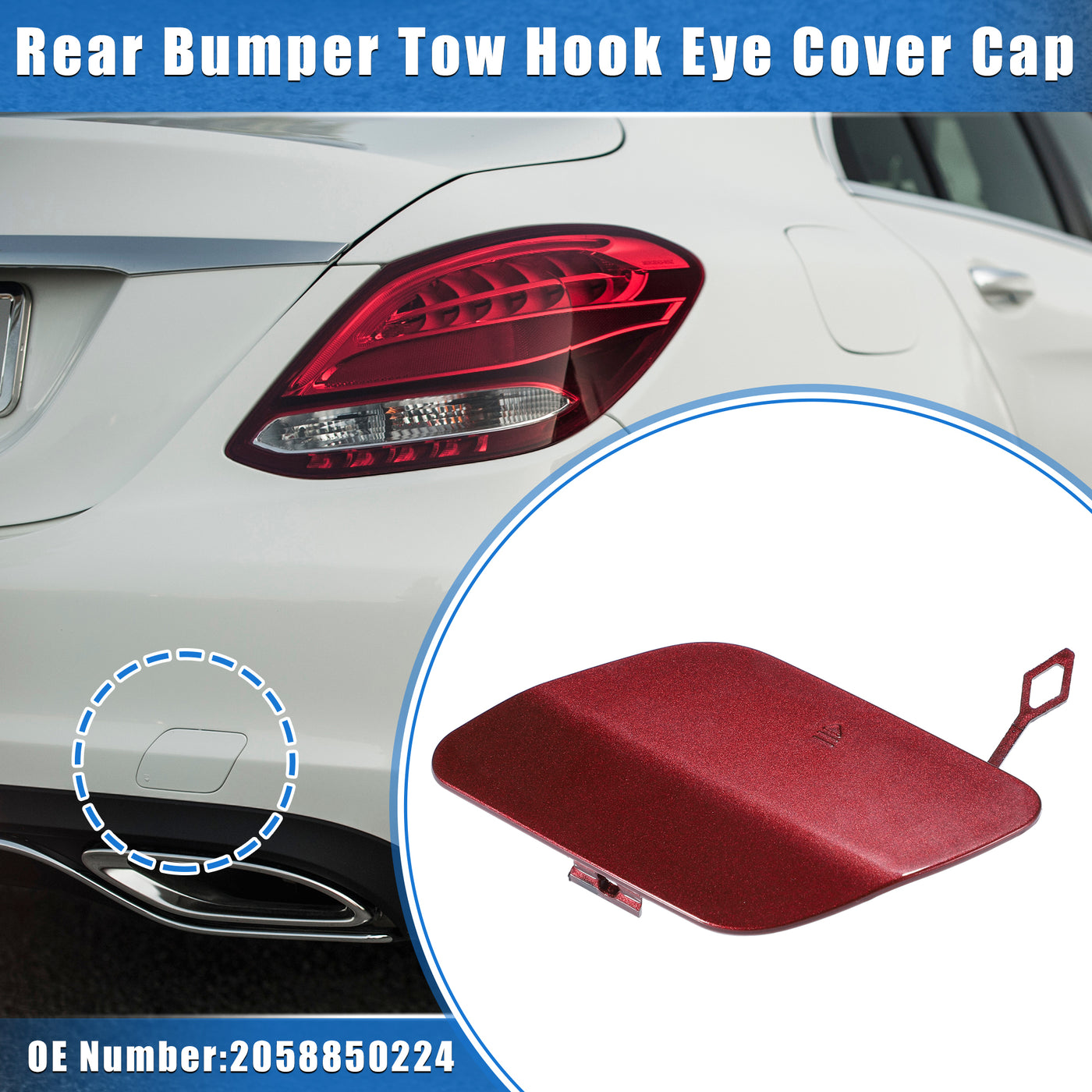 VekAuto Car Tow Hook Eye Hole Cover Cap Compatible for Mercedes-Benz C300 Sedan 2016-2018, Durable Plastic Red Rear Bumper