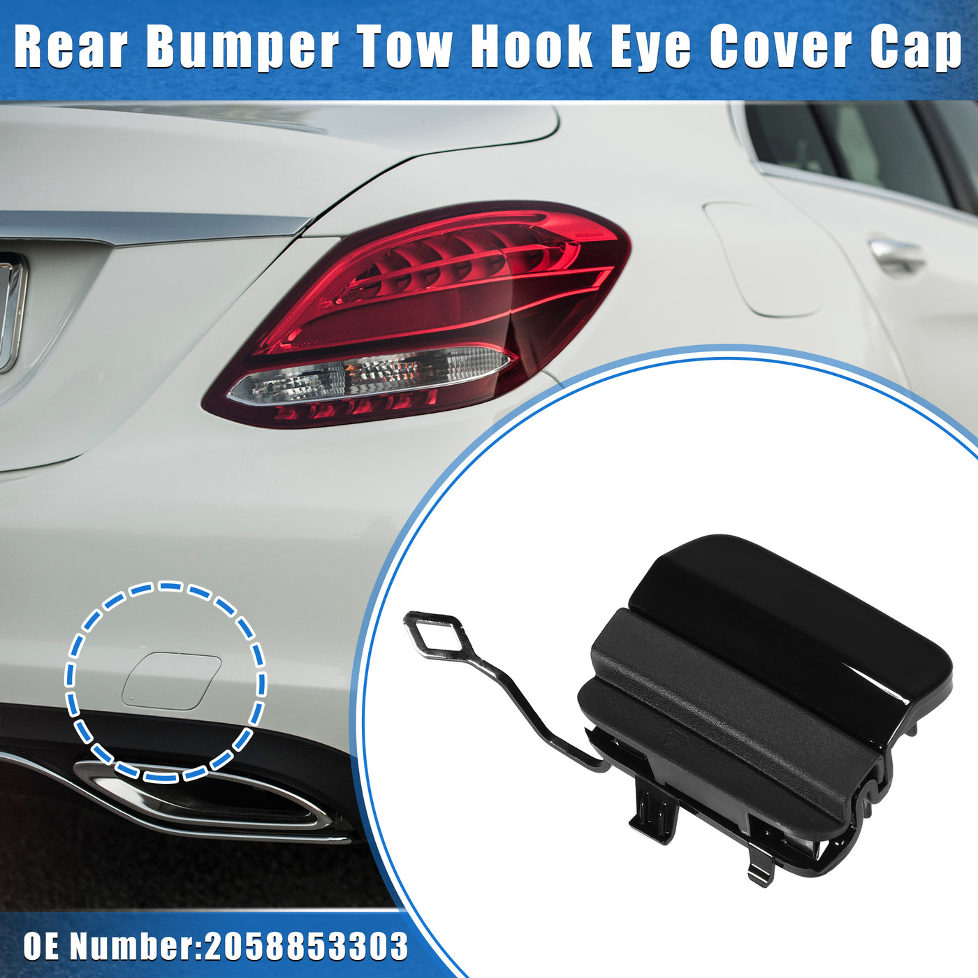 VekAuto Car Tow Hook Eye Hole Cover Cap Compatible for Mercedes-Benz C300 2019-2021, Durable Plastic Black Rear Bumper