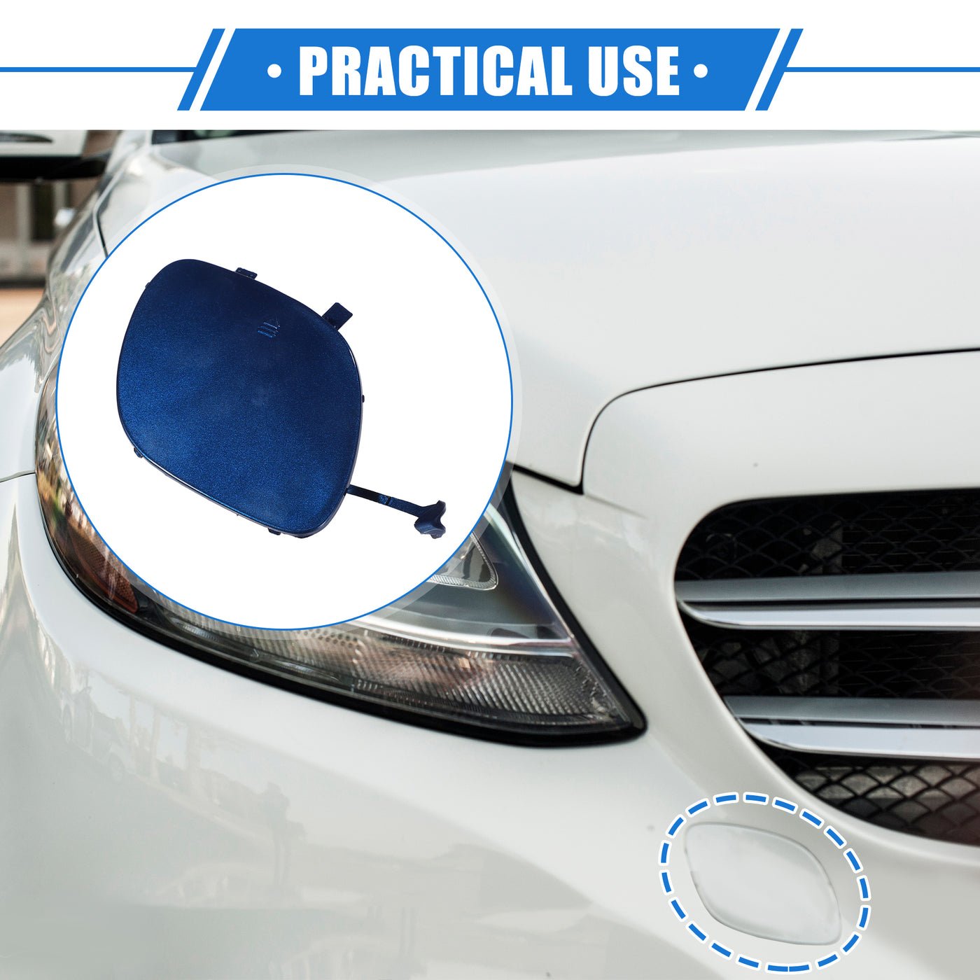 VekAuto Car Tow Hook Eye Hole Cover Cap Compatible for Mercedes-Benz C300 2015-2018, Durable Plastic Blue Front Bumper