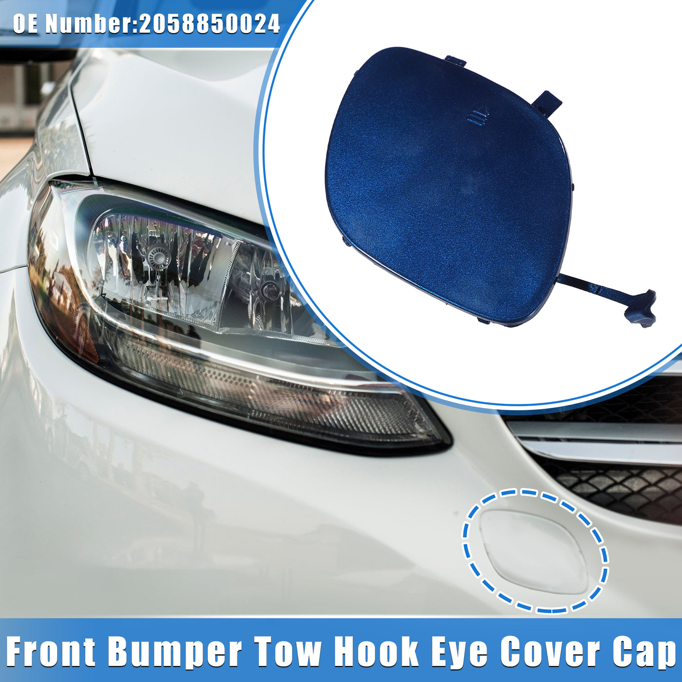 VekAuto Car Tow Hook Eye Hole Cover Cap Compatible for Mercedes-Benz C300 2015-2018, Durable Plastic Blue Front Bumper