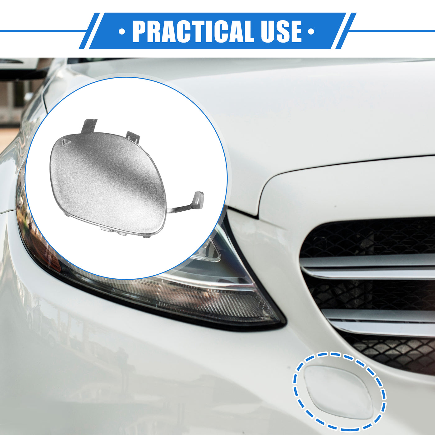 VekAuto Car Tow Hook Eye Hole Cover Cap Compatible for Mercedes-Benz E450 2019-2020, Durable Plastic Silver Tone Front Bumper