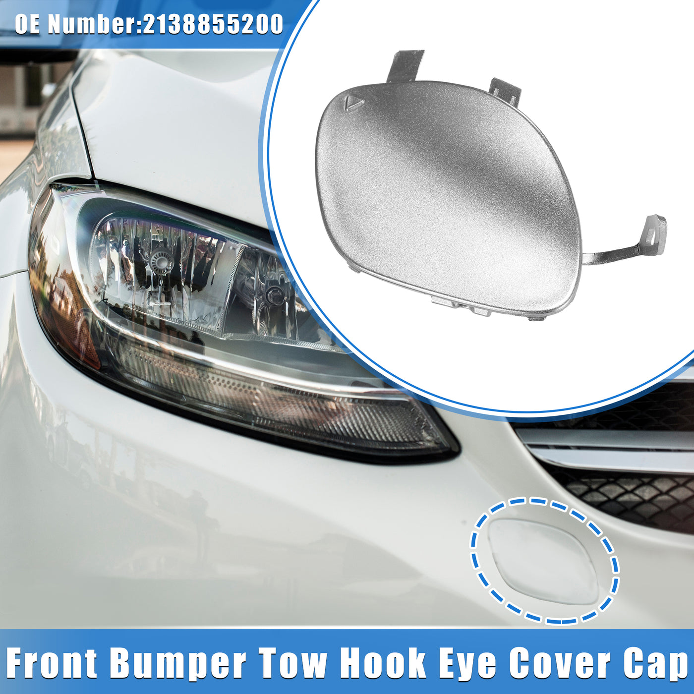 VekAuto Car Tow Hook Eye Hole Cover Cap Compatible for Mercedes-Benz E450 2019-2020, Durable Plastic Silver Tone Front Bumper