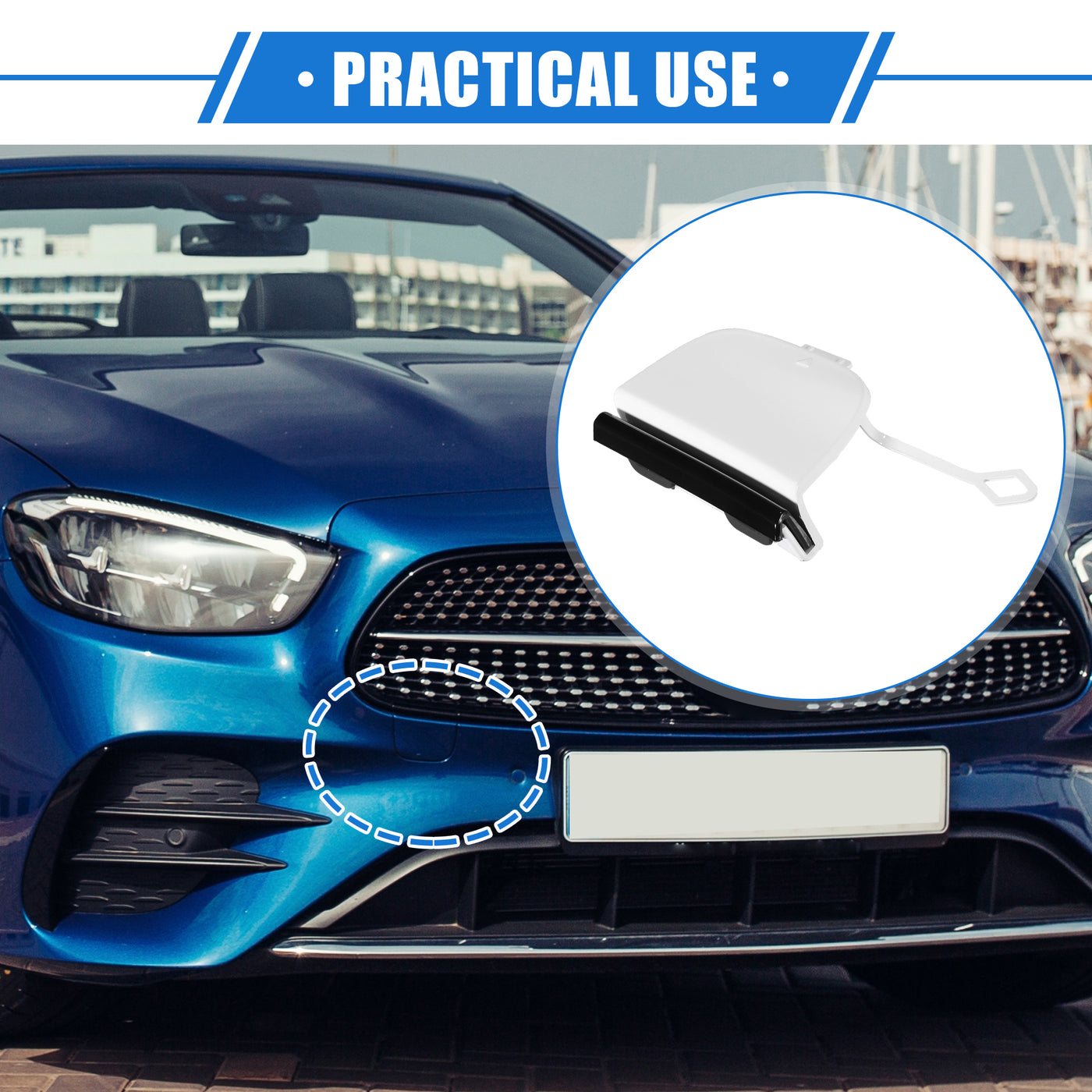 VekAuto Car Tow Hook Eye Hole Cover Cap Compatible for Mercedes-Benz E-Class W213, Durable Plastic White Front Bumper