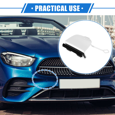 Harfington Car Tow Hook Eye Hole Cover Cap Compatible for Mercedes-Benz E-Class W213, Durable Plastic White Front Bumper