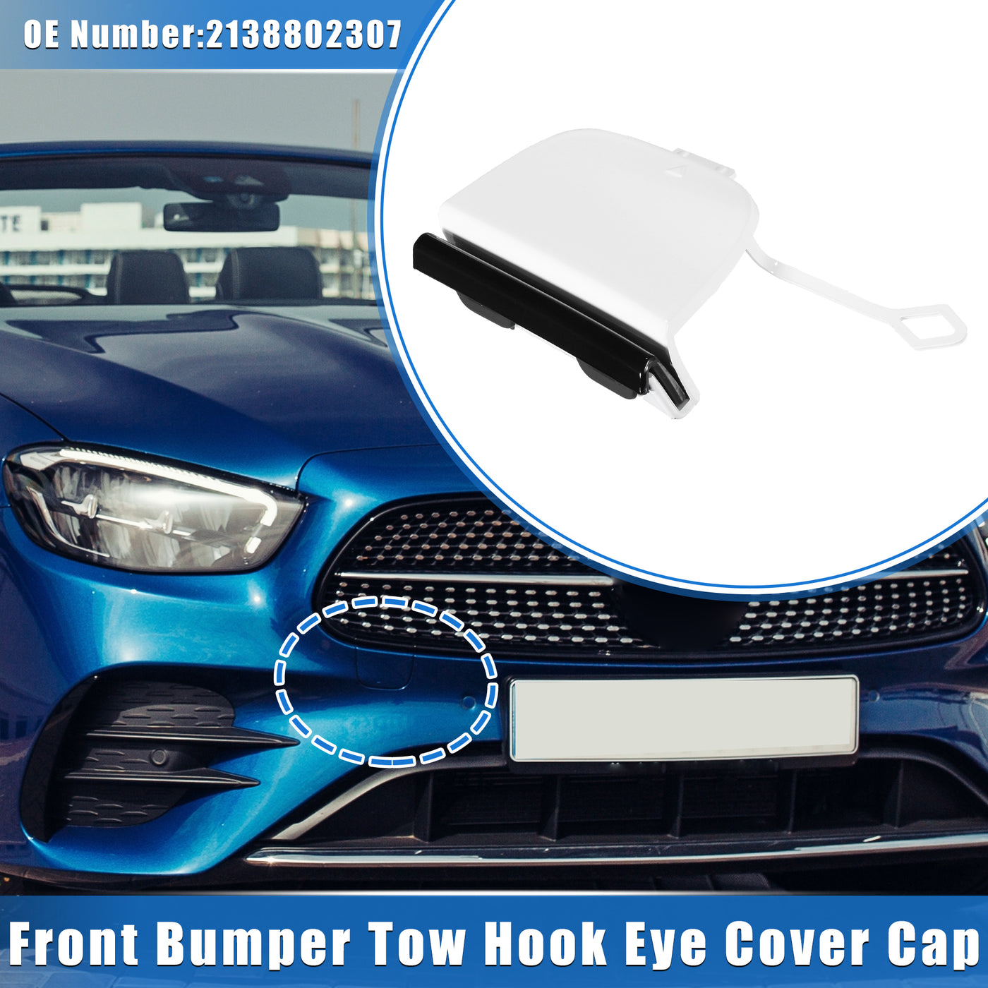 VekAuto Car Tow Hook Eye Hole Cover Cap Compatible for Mercedes-Benz E-Class W213, Durable Plastic White Front Bumper