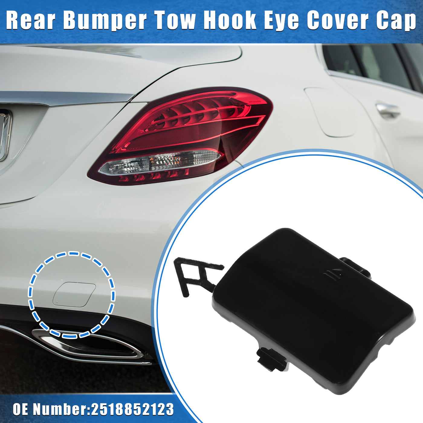 VekAuto Car Tow Hook Eye Hole Cover Cap Compatible for Mercedes-Benz R320 2007-2009, Durable Plastic Black Rear Bumper