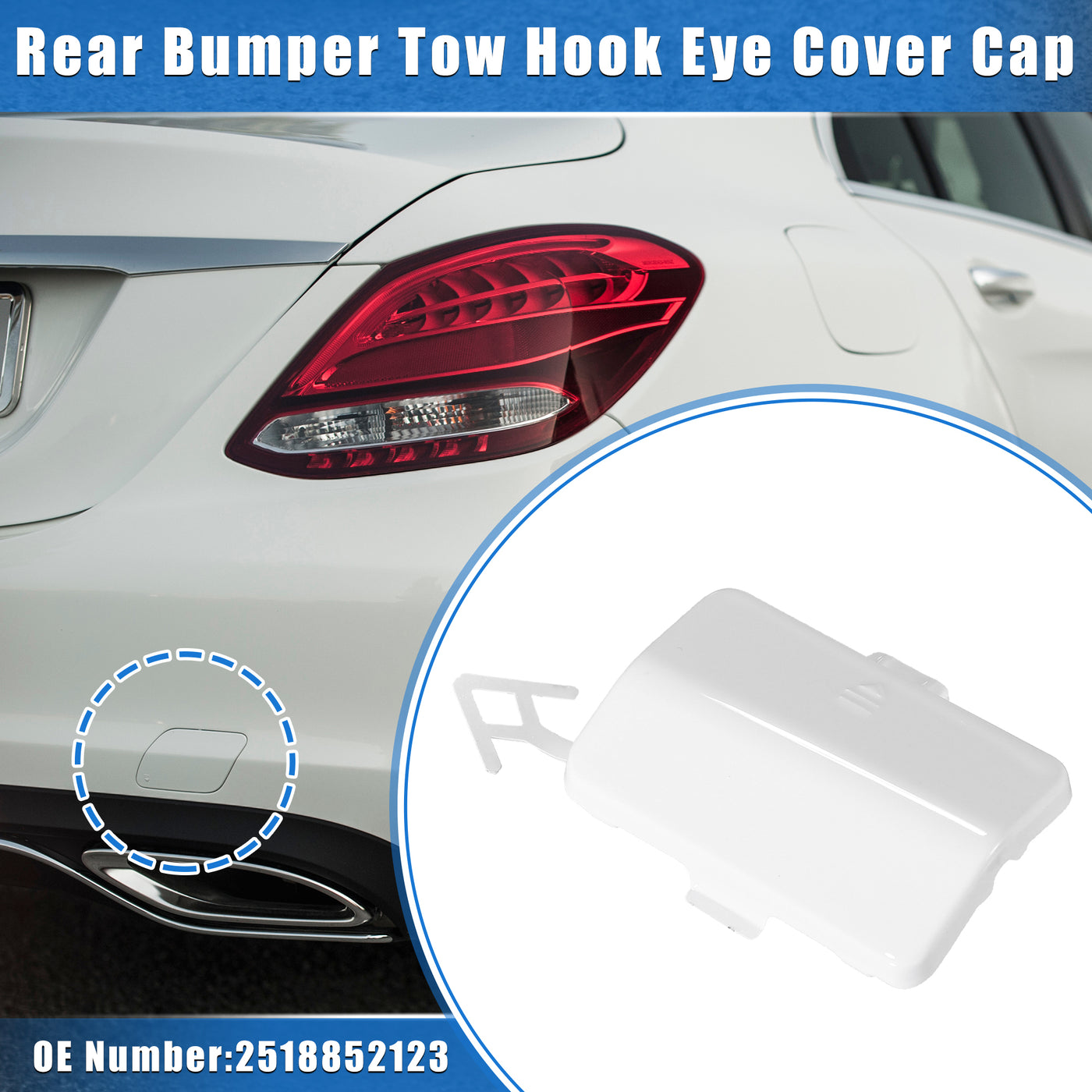 VekAuto Car Tow Hook Eye Hole Cover Cap Compatible for Mercedes-Benz R320 2007-2009, Durable Plastic White Rear Bumper