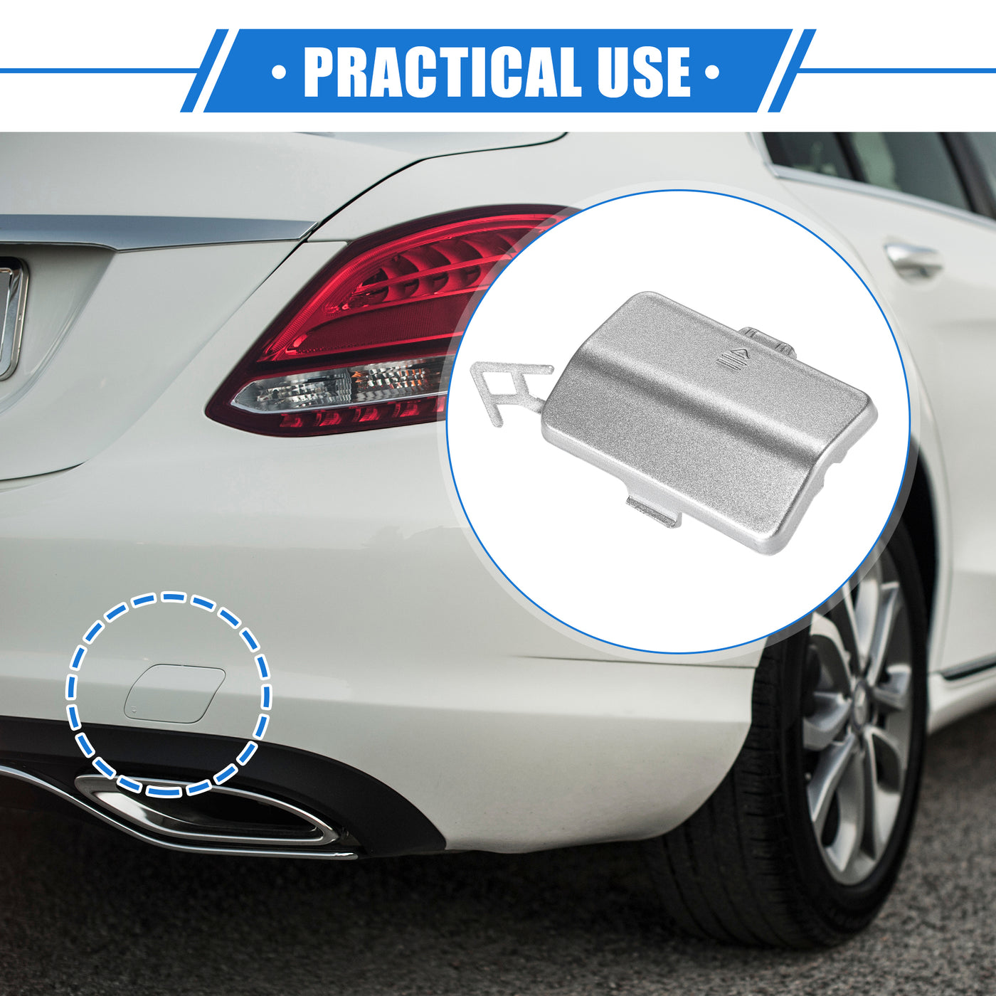 VekAuto Car Tow Hook Eye Hole Cover Cap Compatible for Mercedes-Benz R320 2007-2009, Durable Plastic Silver Tone Rear Bumper