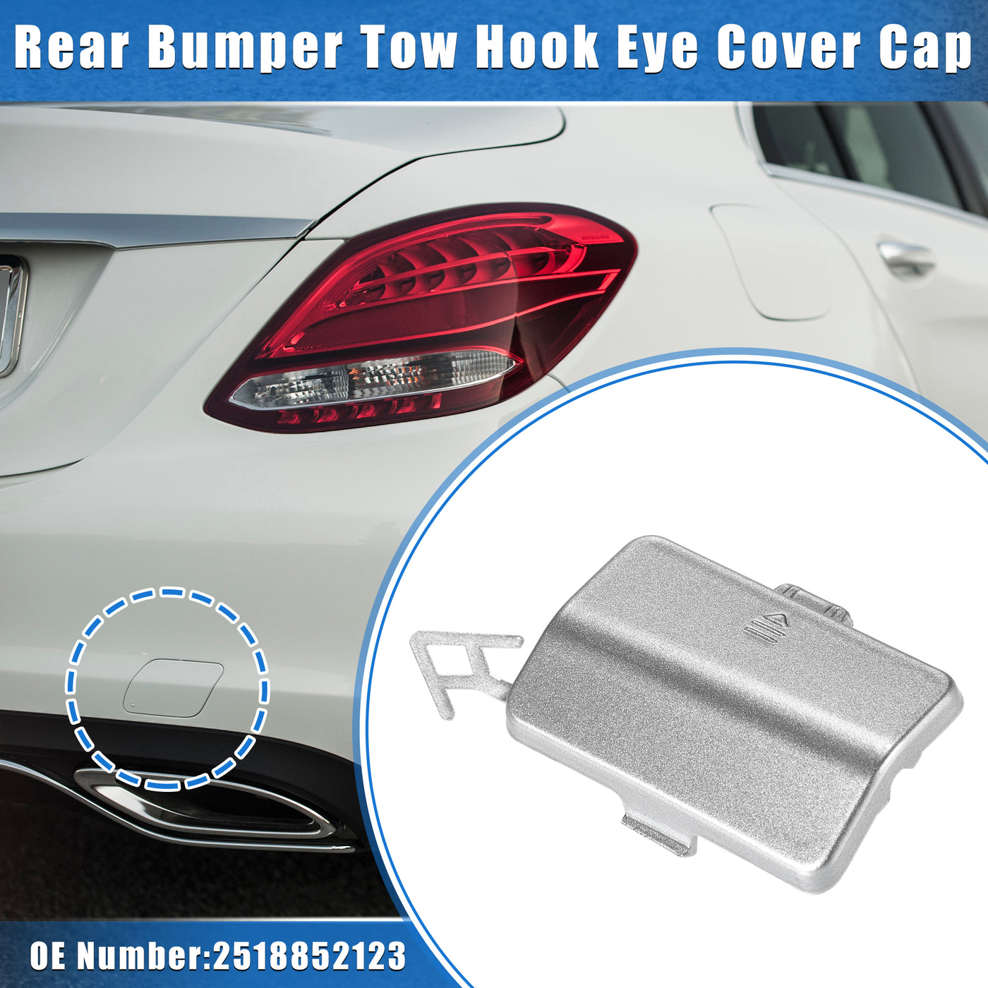 VekAuto Car Tow Hook Eye Hole Cover Cap Compatible for Mercedes-Benz R320 2007-2009, Durable Plastic Silver Tone Rear Bumper