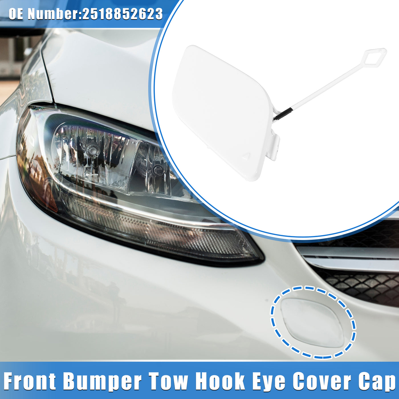 VekAuto Car Tow Hook Eye Hole Cover Cap Compatible for Mercedes-Benz R350 2011-2012, Durable Plastic White Front Bumper