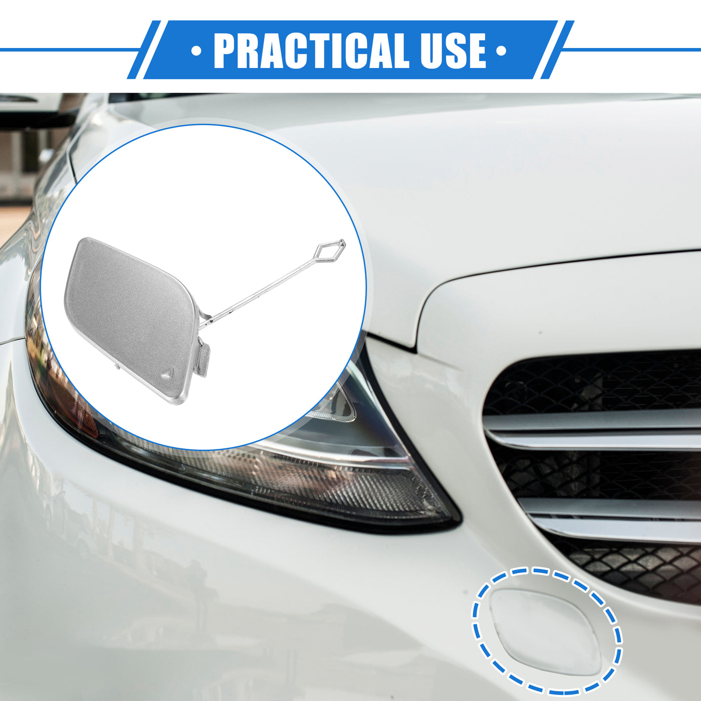 VekAuto Car Tow Hook Eye Hole Cover Cap Compatible for Mercedes-Benz R350 2011-2012, Durable Plastic Silver Tone Front Bumper