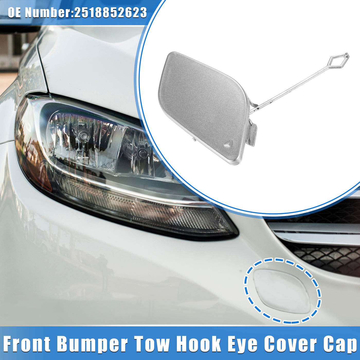 VekAuto Car Tow Hook Eye Hole Cover Cap Compatible for Mercedes-Benz R350 2011-2012, Durable Plastic Silver Tone Front Bumper