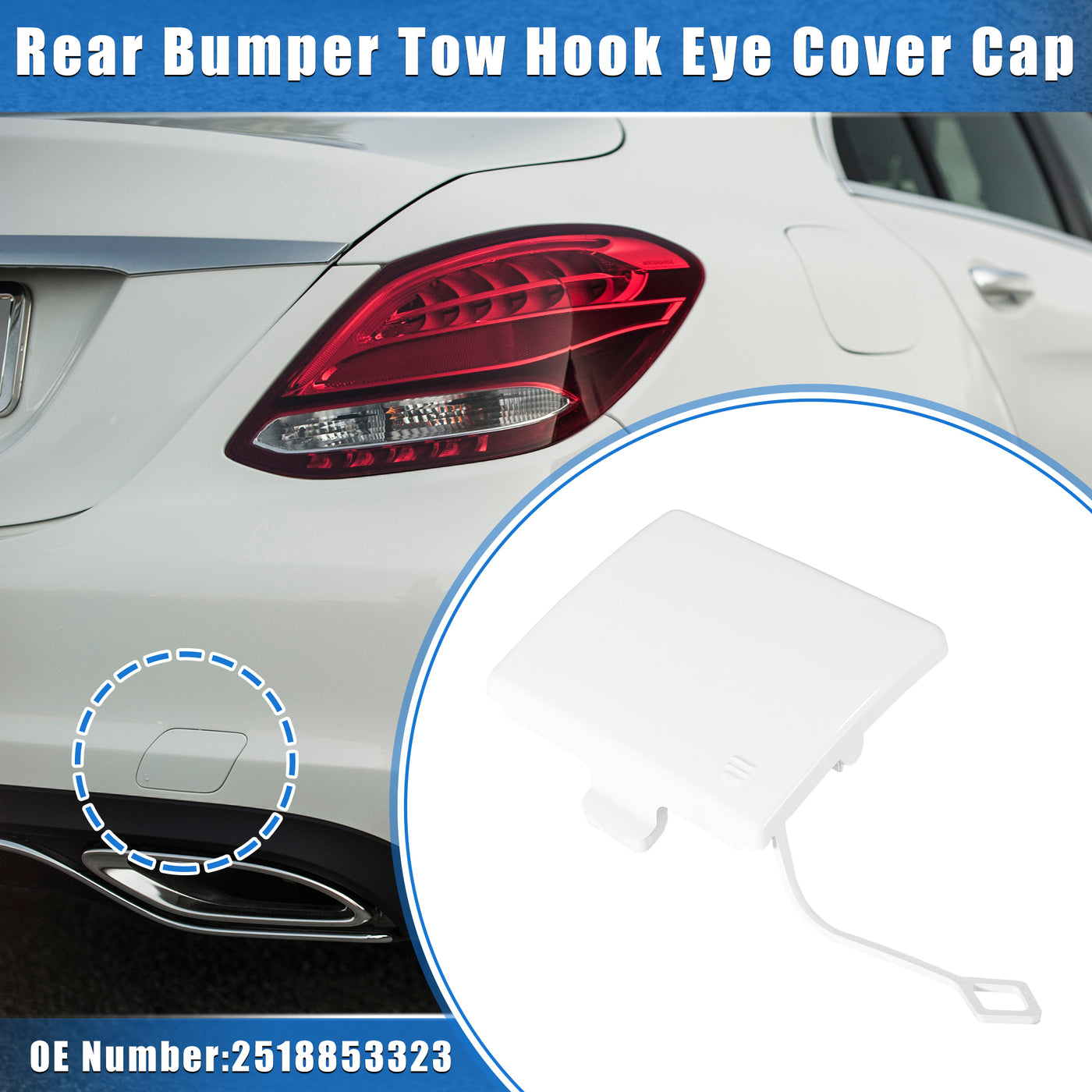 VekAuto Car Tow Hook Eye Hole Cover Cap Compatible for Mercedes-Benz R350 2011-2012, Durable Plastic White Rear Bumper