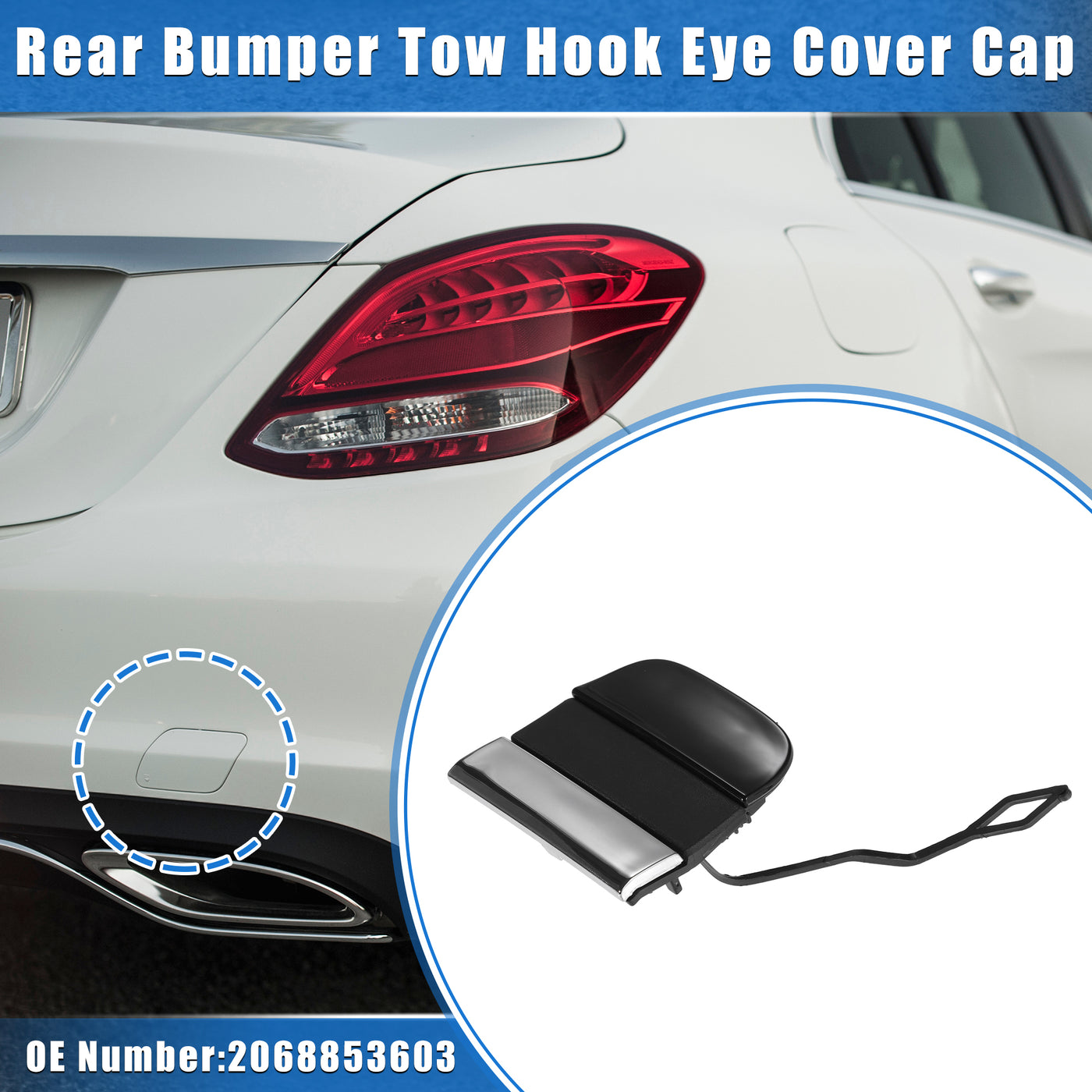 VekAuto Car Tow Hook Eye Hole Cover Cap Compatible for Mercedes-Benz C Class V206 W206 2022-2023, Durable Plastic Black Rear Bumper