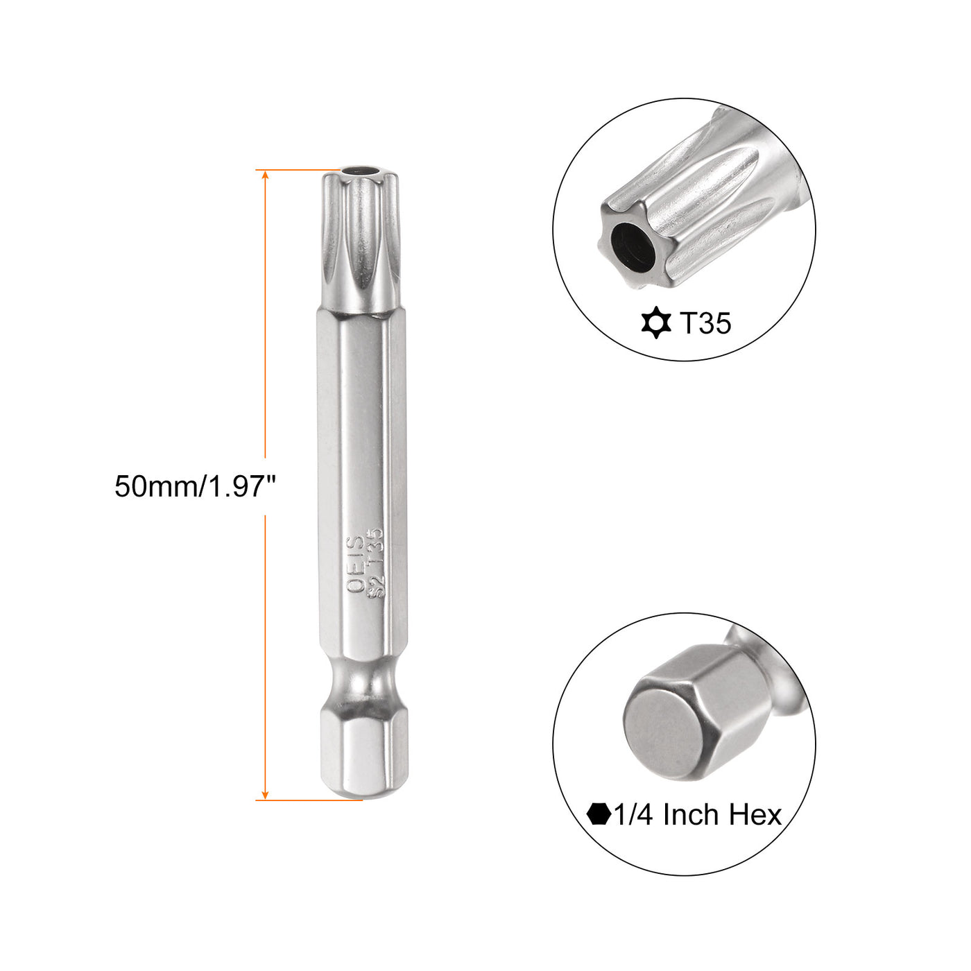 Harfington 5Stk Sicherheit Torx Bit 1/4" Sechskant Schaft 2" Lang Bohrer T35 Torx Stern S2 Stahl Magnetik Manipulationssicher Schraubendreher Bit