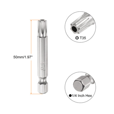 Harfington 5Stk Sicherheit Torx Bit 1/4" Sechskant Schaft 2" Lang Bohrer T35 Torx Stern S2 Stahl Magnetik Manipulationssicher Schraubendreher Bit