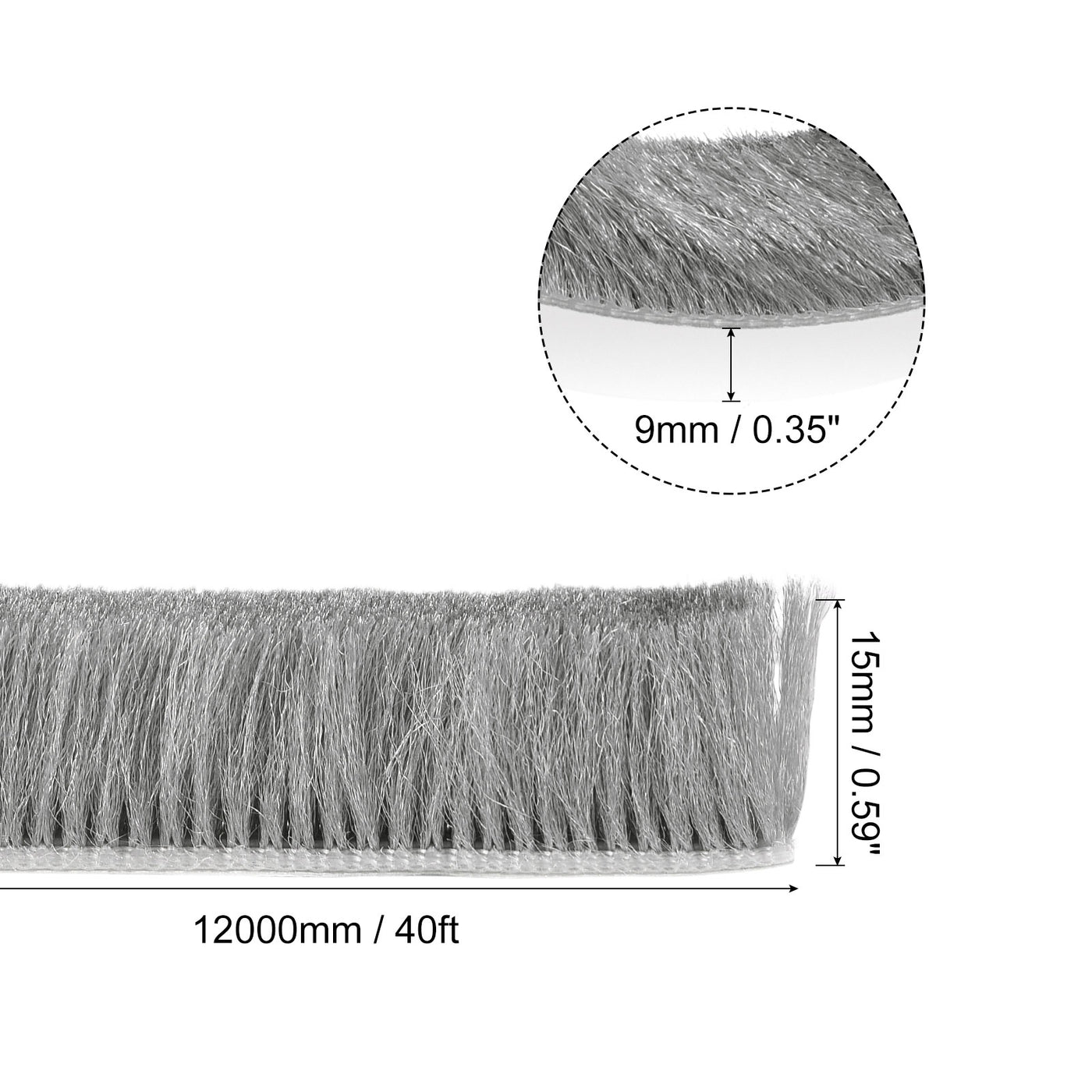 uxcell Uxcell Weather Stripping Brush, 40ft L x 0.35" W x 0.6" H Self-Adhesive Seal Weatherstrip Sweep Brush Gray for Door Window