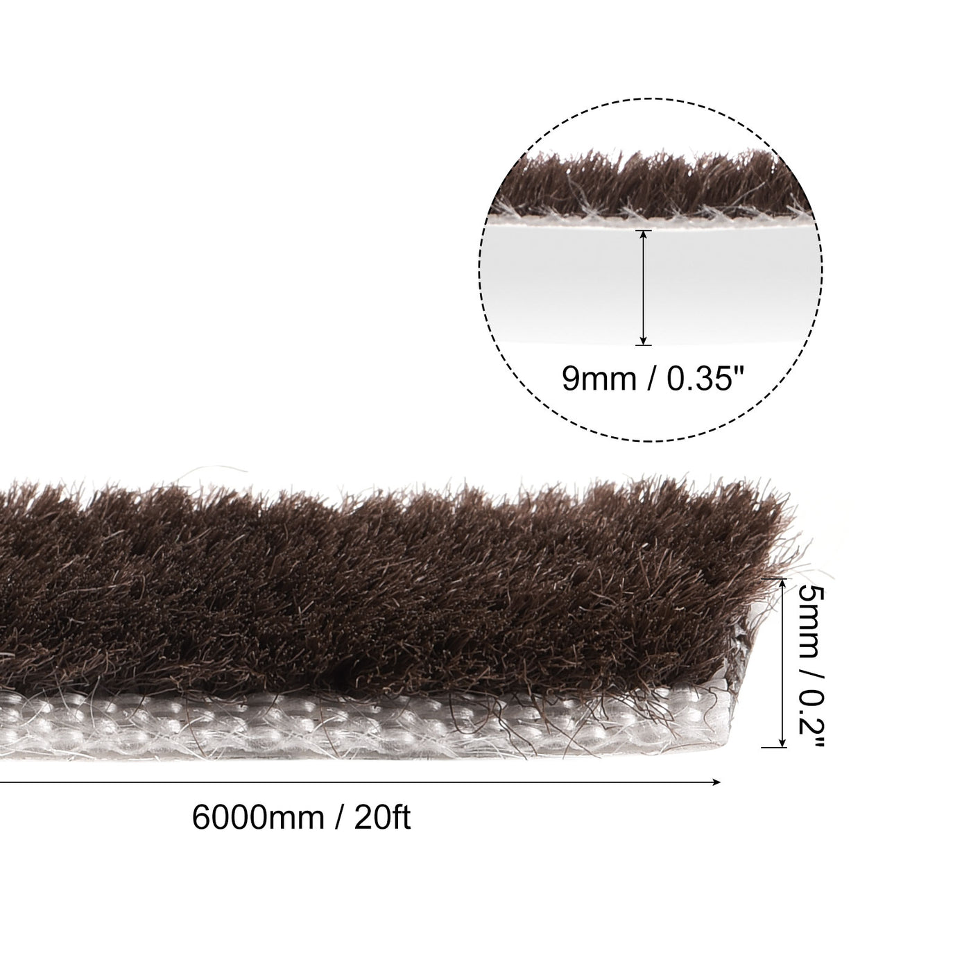 uxcell Uxcell Weather Stripping Brush, 20ft L x 0.35" W x 0.2" H Self-Adhesive Seal Weatherstrip Sweep Brush Brown for Door Window