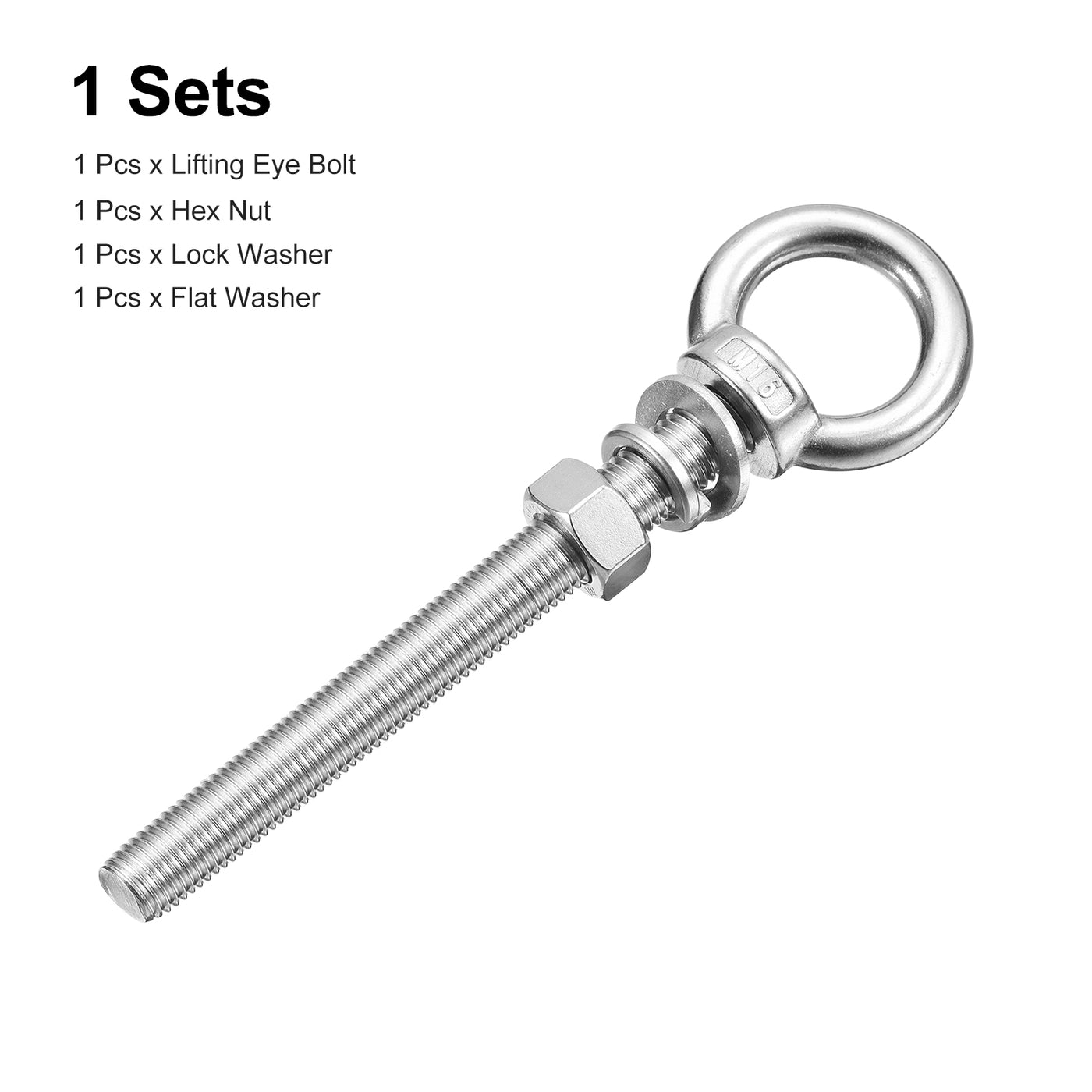 uxcell Uxcell Lifting Eye Bolt, 1 Set M16x150mm Eye Bolt with Nut Washer 304 Stainless Steel