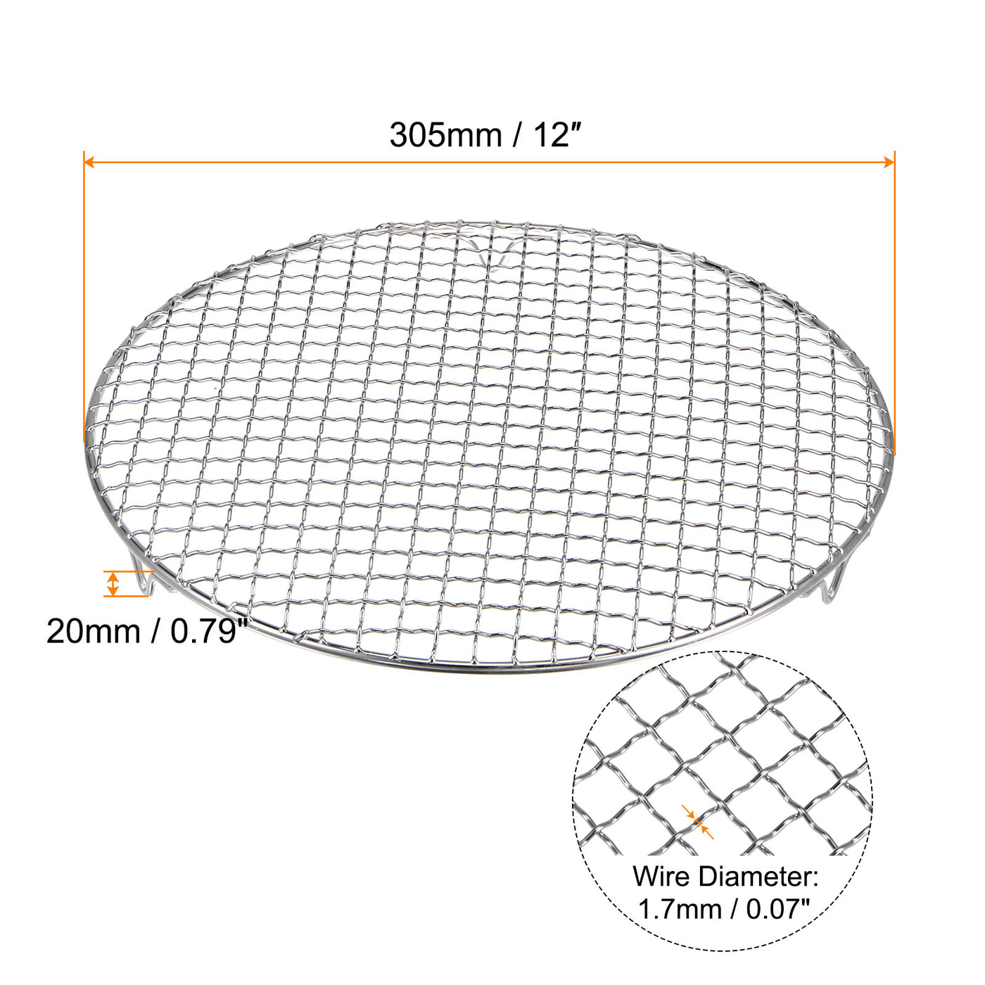 Harfington Round Cooking Rack 12" 201 Stainless Steel Barbecue Grill with 20mm Legs