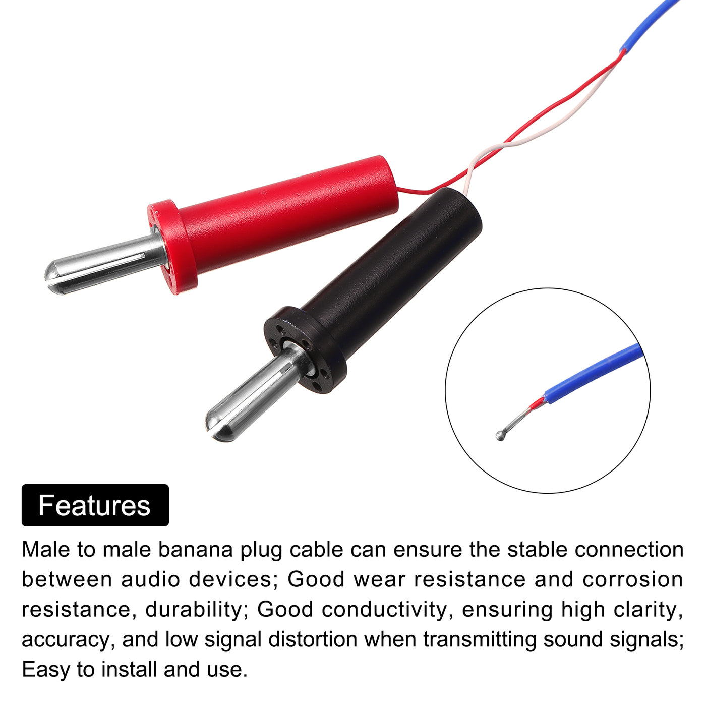 Harfington 2pcs Banana Plug Male to Male Multimeter Cable 3.3ft Banana Tip Plugs 4mm for Multimeter Thermometer