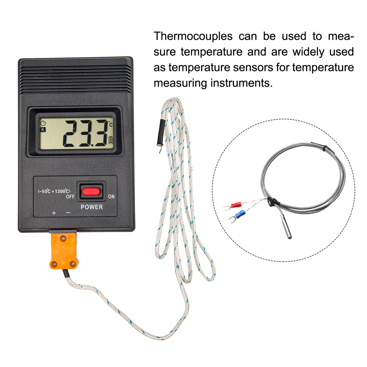 Harfington 2pcs K Type Thermocouple Temperature Sensor Probe 5x30mm 3.3ft Wire