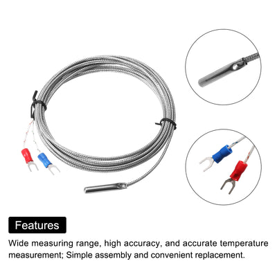 Harfington K Type Thermocouple Temperature Sensor Probe 5x30mm 10ft Wire 0 to 600°C(32 to 1112°F) Stainless Steel