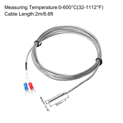 Harfington E Type Thermocouple Temperature Sensor Probe 4x30mm 6.6ft Wire 0 to 600°C(32 to 1112°F) Stainless Steel