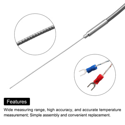 Harfington K Type Thermocouple Temperature Sensor Probe 1x100mm 6.6ft Wire 0 to 1000°C(32 to 1832°F) Stainless Steel