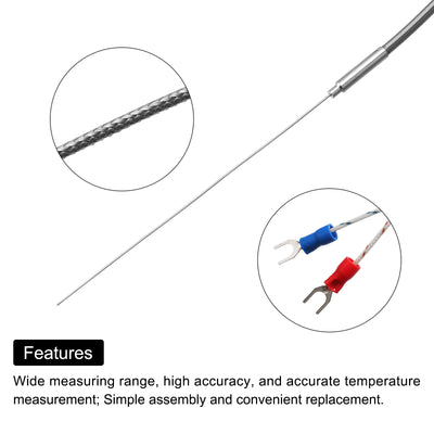 Harfington K Type Thermocouple Temperature Sensor Probe 1x200mm 6.6ft Wire 0 to 1000°C(32 to 1832°F) Stainless Steel