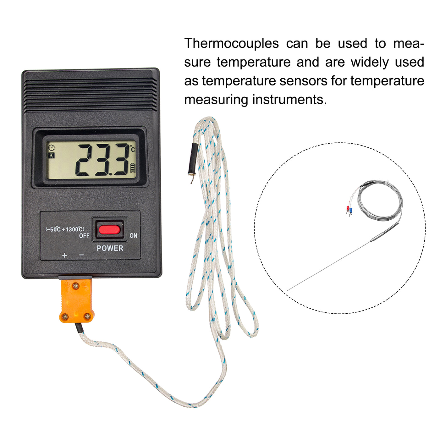 Harfington K Type Thermocouple Temperature Sensor Probe 1x200mm 6.6ft Wire 0 to 1000°C(32 to 1832°F) Stainless Steel