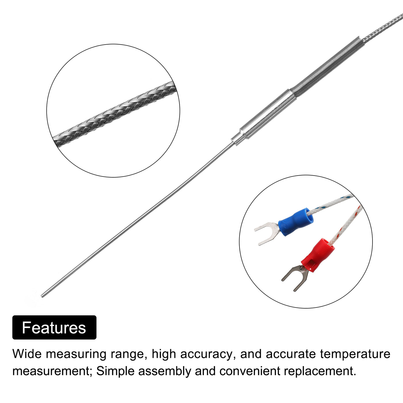 Harfington K Type Thermocouple Temperature Sensor Probe 1.5x100mm 6.6ft Wire 0 to 1000°C(32 to 1832°F) Stainless Steel