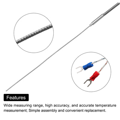 Harfington K Type Thermocouple Temperature Sensor Probe 1.5x200mm 6.6ft Wire 0 to 1000°C(32 to 1832°F) Stainless Steel