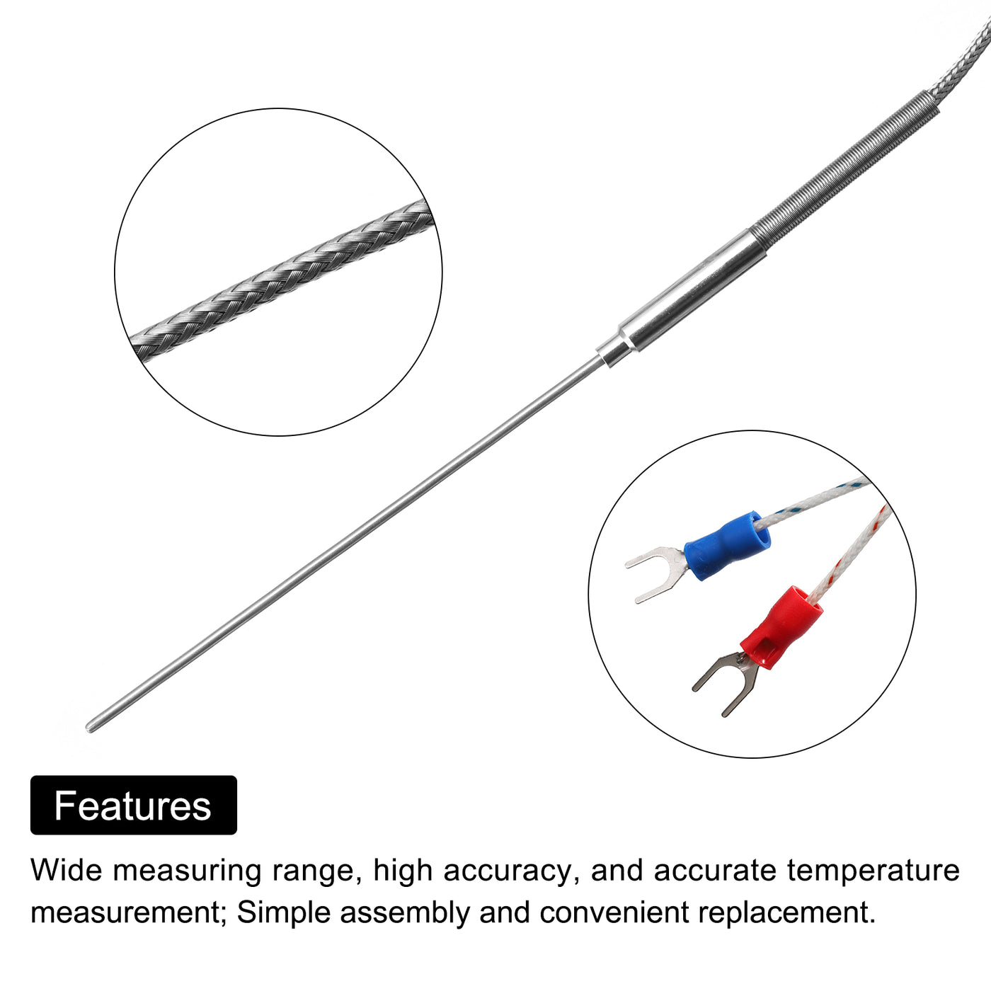 Harfington K Type Thermocouple Temperature Sensor Probe 2x100mm 6.6ft Wire 0 to 1000°C(32 to 1832°F) Stainless Steel