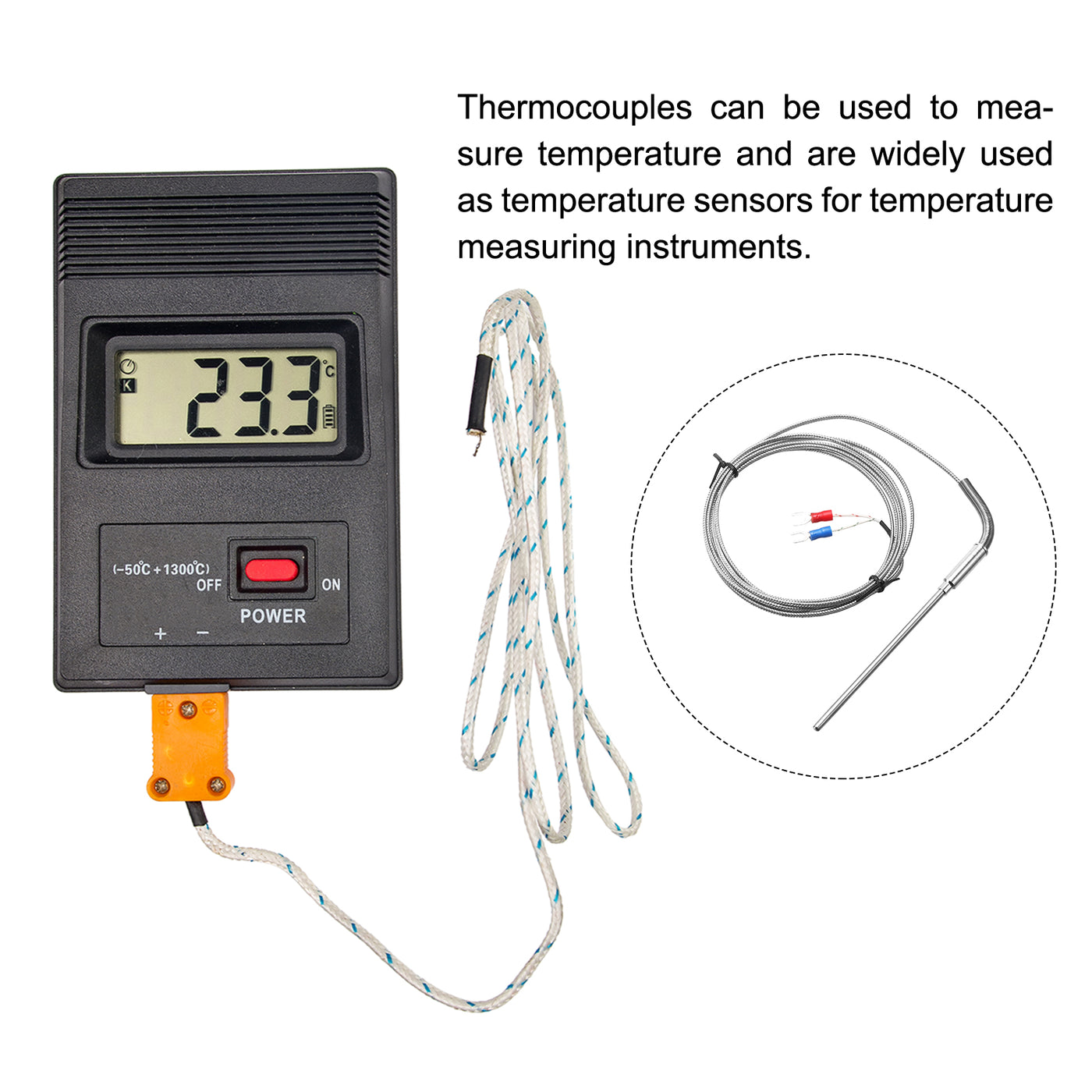 Harfington K Type Thermocouple Temperature Sensor Probe 4x100mm 6.6ft Wire 0 to 1000°C(32 to 1832°F) Stainless Steel