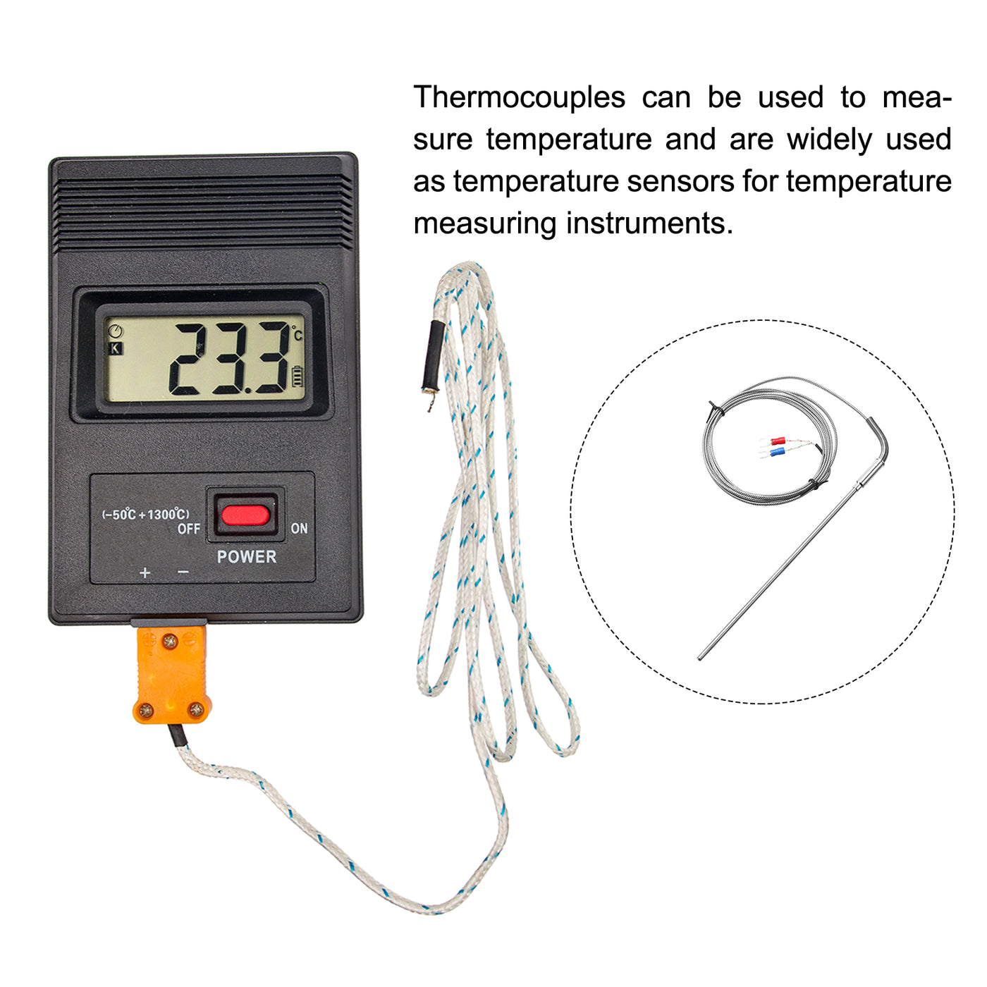 Harfington K Type Thermocouple Temperature Sensor Probe 4x200mm 6.6ft Wire 0 to 1000°C(32 to 1832°F) Stainless Steel