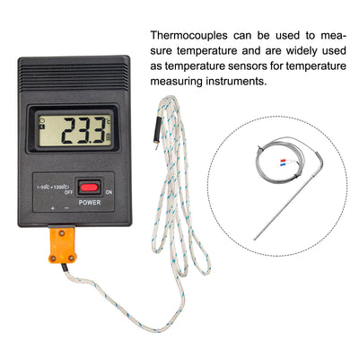 Harfington K Type Thermocouple Temperature Sensor Probe 4x200mm 6.6ft Wire 0 to 1000°C(32 to 1832°F) Stainless Steel