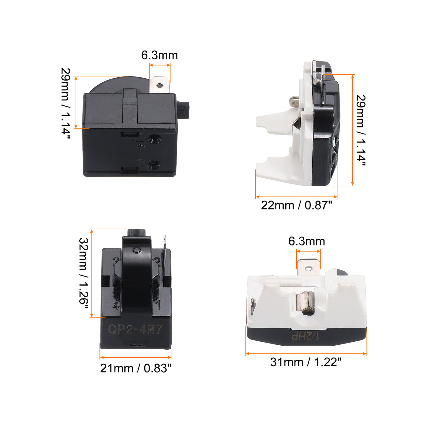 Harfington 4pcs Refrigerators PTC Starter Relay 1 Pin 4.7 Ohm Overload Protector 1/2HP for Fridges Beverage Freezers