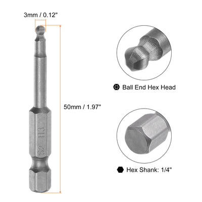 Harfington 5Stk Kugel Ende Sechskantkopf Schraubenschlüssel Schraubendreher Bit H3 1/4" Sechskant Schaft 2" Lang Metrik Magnetik S2 Stahl für Leistung Schraubendreher Bohrer Schlagschrauber