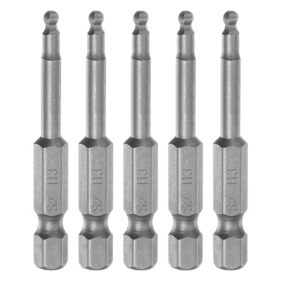 Harfington 5Stk Kugel Ende Sechskantkopf Schraubenschlüssel Schraubendreher Bit H3 1/4" Sechskant Schaft 2" Lang Metrik Magnetik S2 Stahl für Leistung Schraubendreher Bohrer Schlagschrauber