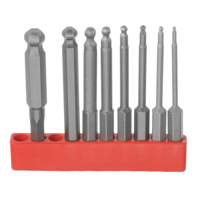 Harfington Ball End Hex Head Wrench Screwdriver Bit Set H1.5 H2 H2.5 H3 H4 H5 H6 H8 1/4" Hex Shank 2.5" Long Metric Magnetic S2 Steel for Assembling Furniture