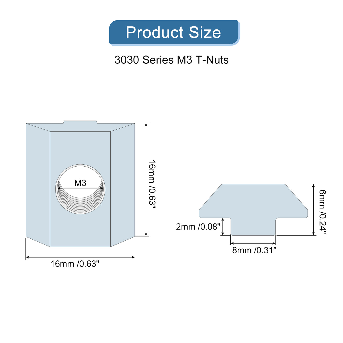 uxcell Uxcell 30Stk T-Muttern - Vernickelt Karbonstahl T Slot Bolzen 3030 Serie M3 Hammer Kopf Verschluss Gleitende T-Muttern für Aluminium Extrusionsprofile (Silber)