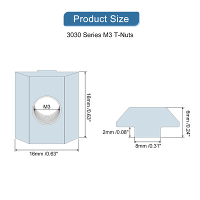 Harfington Uxcell 30Stk T-Muttern - Vernickelt Karbonstahl T Slot Bolzen 3030 Serie M3 Hammer Kopf Verschluss Gleitende T-Muttern für Aluminium Extrusionsprofile (Silber)