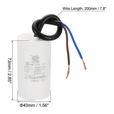 Harfington CBB60 20uf Running Capacitor,AC 450V 2 Wires 50/60Hz Cylinder 73x40mm