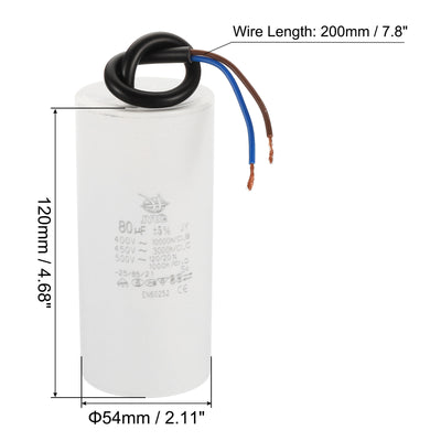 Harfington CBB60 80uf Running Capacitor,AC 450V 2 Wires 50/60Hz Cylinder 120x54mm