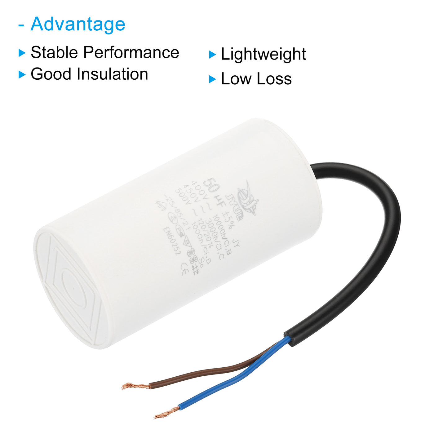 Harfington CBB60 50uf Running Capacitor,2Pcs AC 450V 2 Wires 50/60Hz Cylinder 95x48mm for Water Pumps, Washing Machines Motor Start