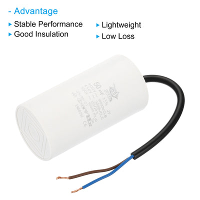 Harfington CBB60 50uf Running Capacitor,2Pcs AC 450V 2 Wires 50/60Hz Cylinder 95x48mm for Water Pumps, Washing Machines Motor Start